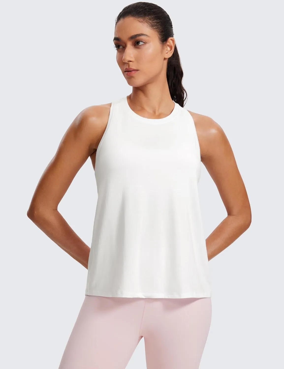 CRZ YOGA Womens Racerback Yoga Tank Tops High Crewneck Soft Casual Workout Sleeveless Flowy Shirts