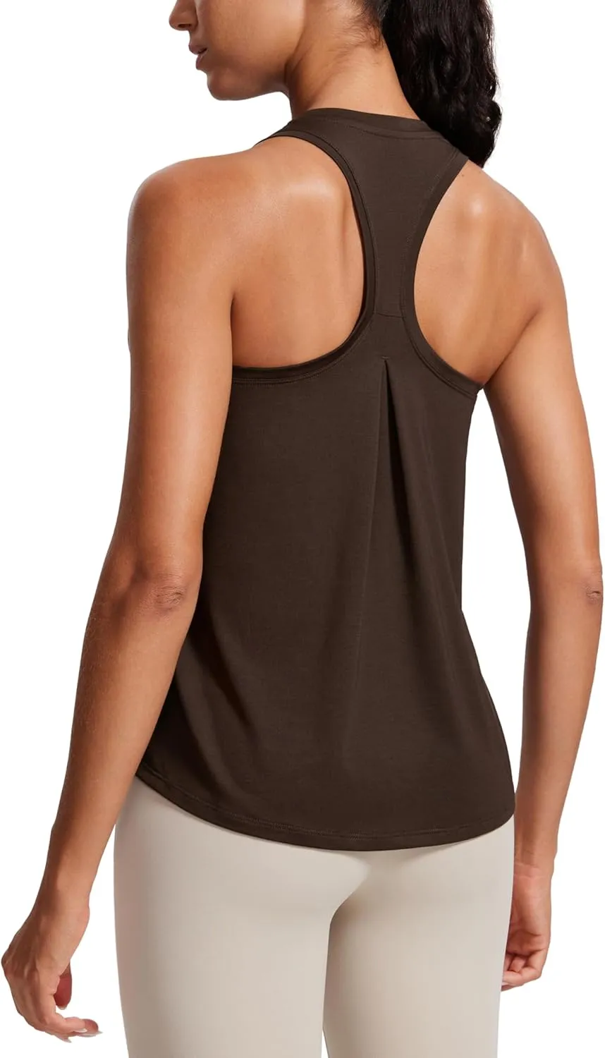CRZ YOGA Womens Racerback Yoga Tank Tops High Crewneck Soft Casual Workout Sleeveless Flowy Shirts