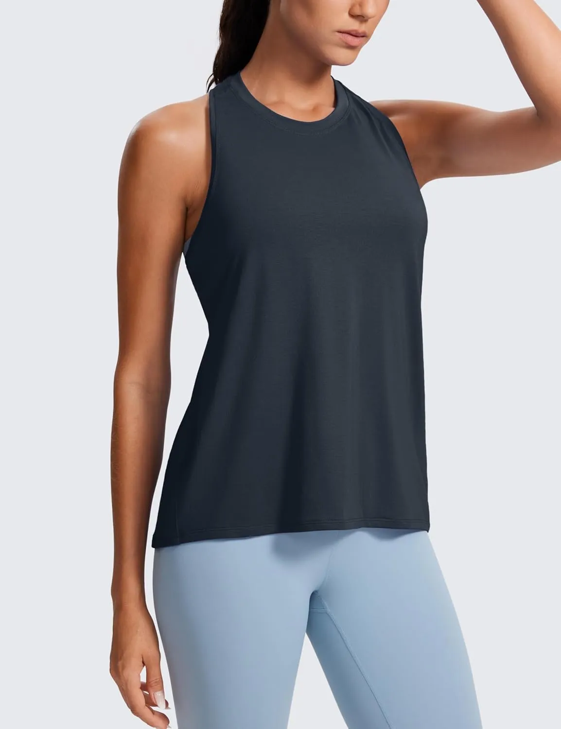 CRZ YOGA Womens Racerback Yoga Tank Tops High Crewneck Soft Casual Workout Sleeveless Flowy Shirts