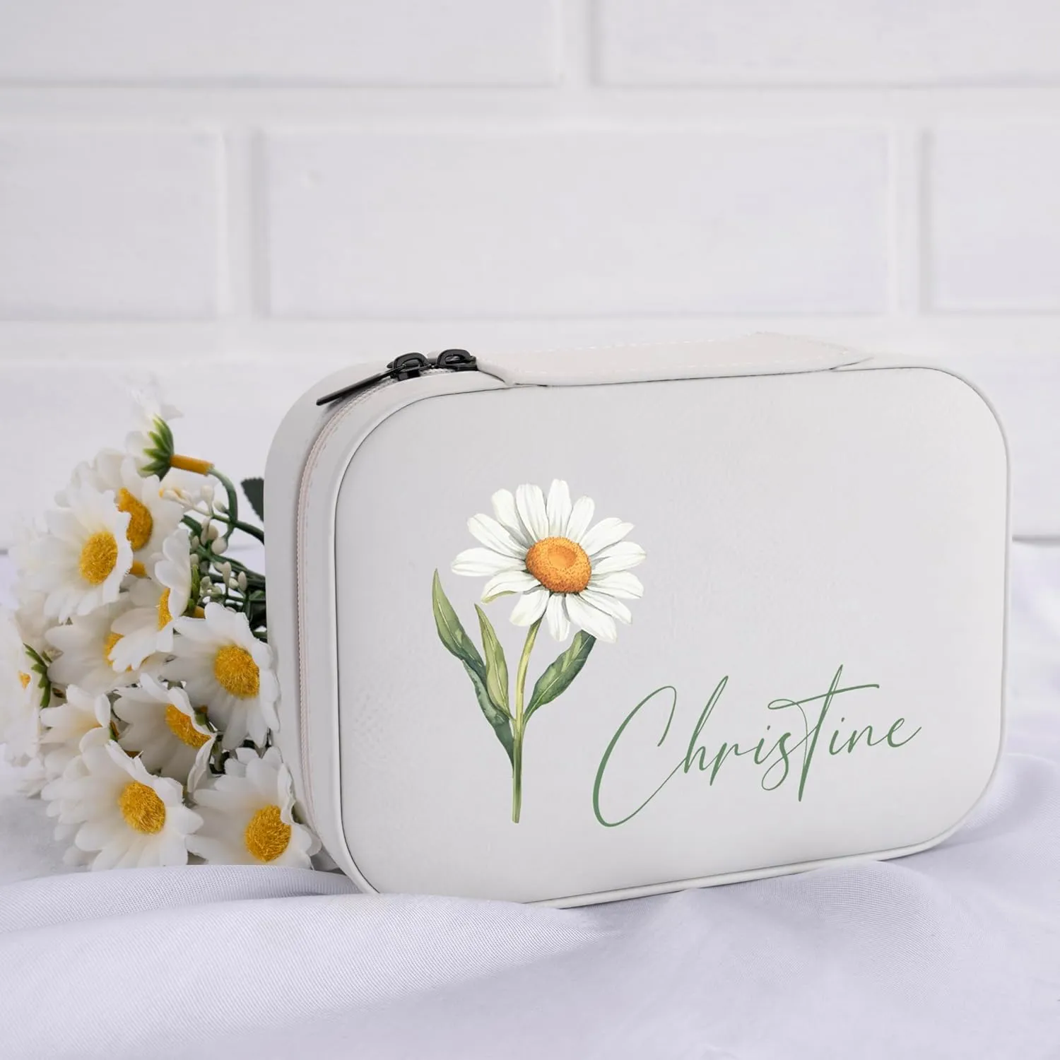 Custom Leather Jewelry Box with Name & Birth Flower Month, Birthday Gifts for Women, Personalized Jewelry Travel Case - Customized Jewelry Organizer Box, Mom Birthday Gifts, Pink