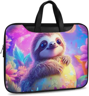 Cute Sloth Easter Egg Leather Bag Laptop Case Slim Water Resistant Computer Bags with Handle Briefcase for Work
