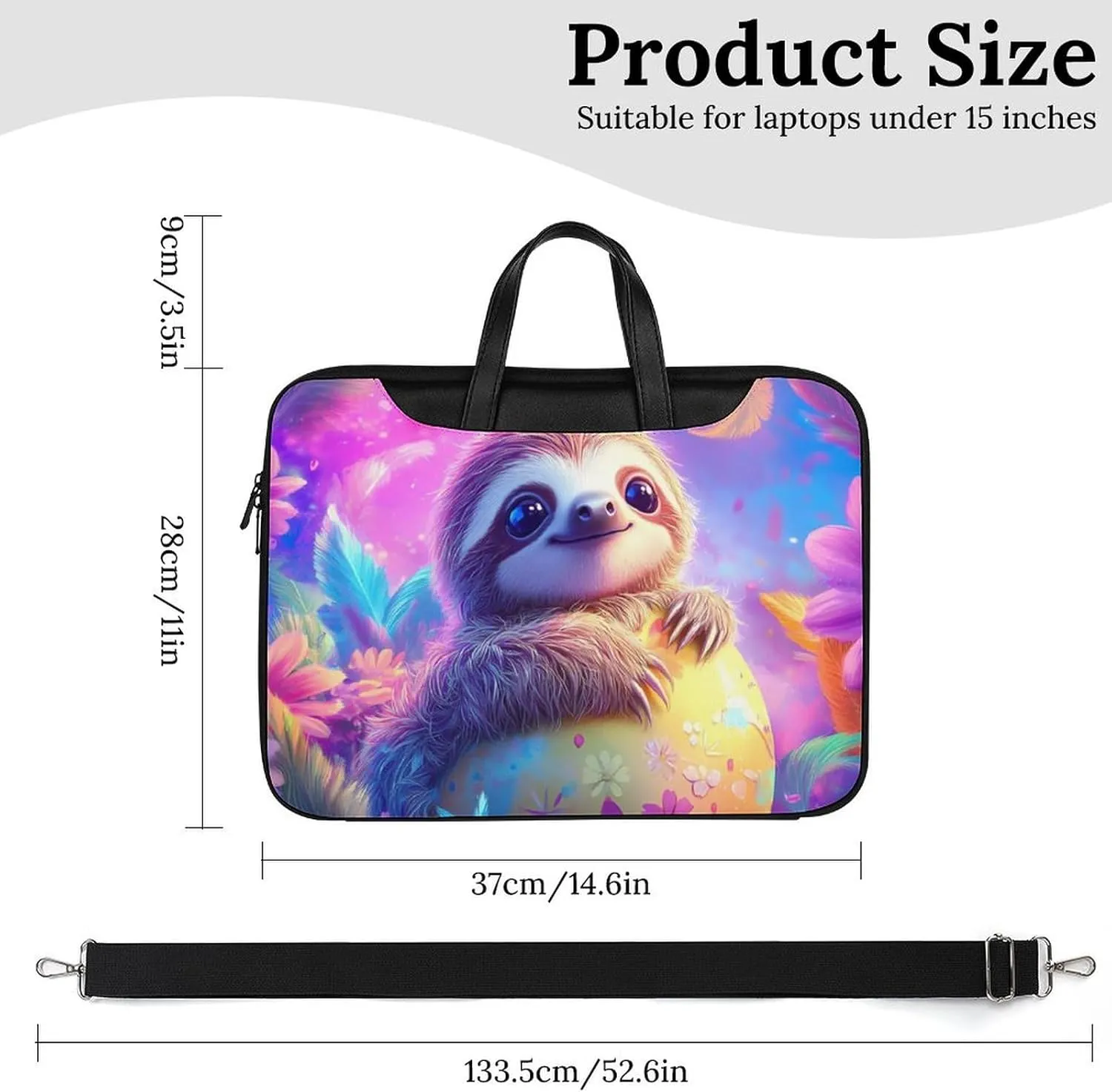Cute Sloth Easter Egg Leather Bag Laptop Case Slim Water Resistant Computer Bags with Handle Briefcase for Work