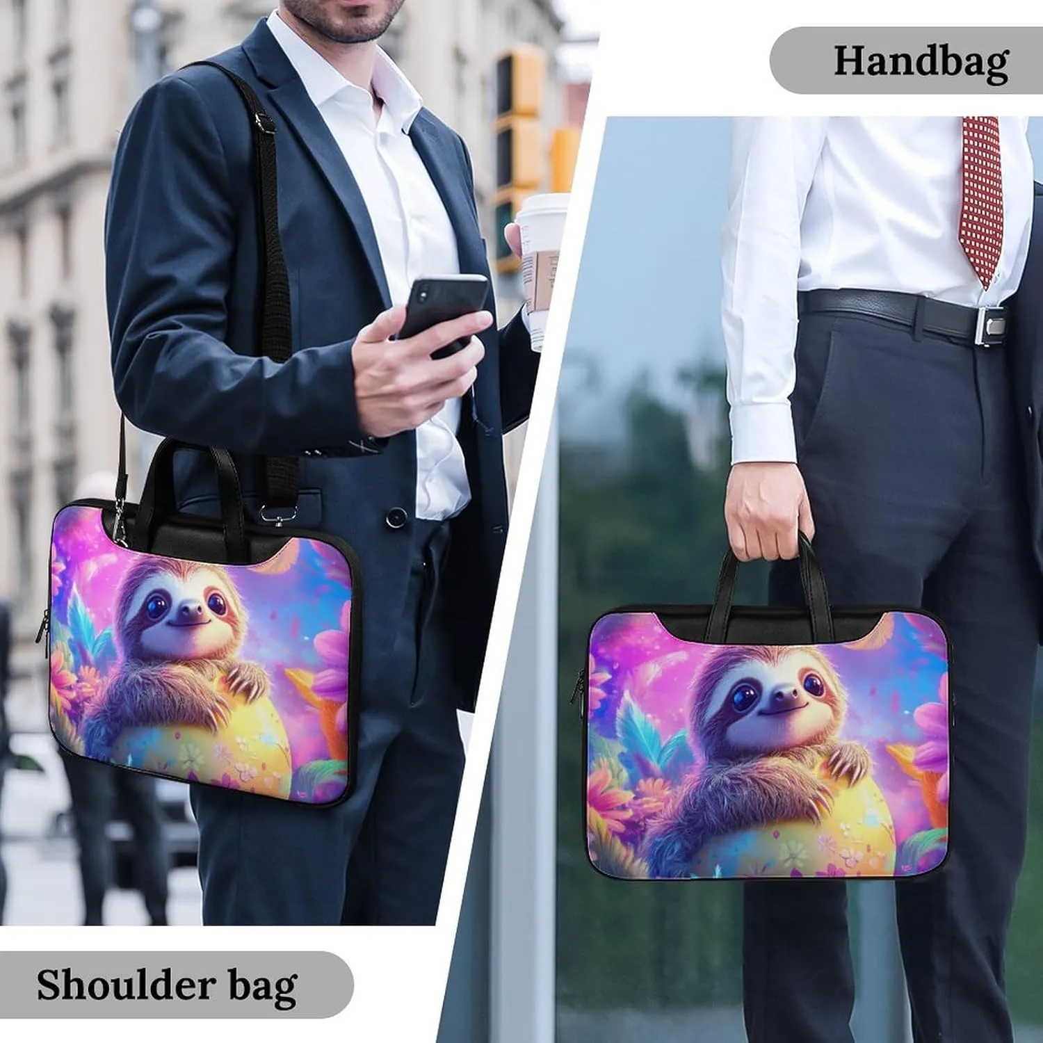 Cute Sloth Easter Egg Leather Bag Laptop Case Slim Water Resistant Computer Bags with Handle Briefcase for Work