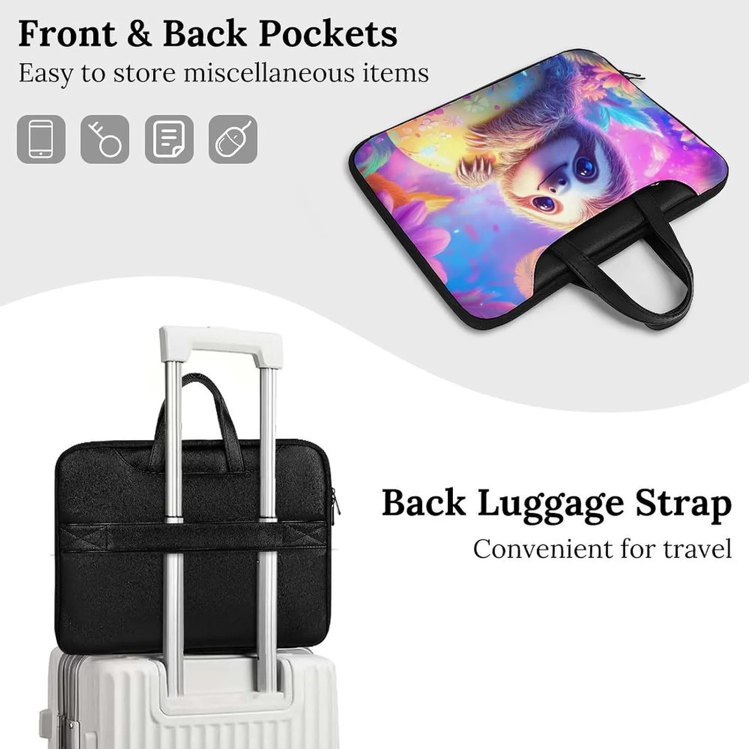 Cute Sloth Easter Egg Leather Bag Laptop Case Slim Water Resistant Computer Bags with Handle Briefcase for Work