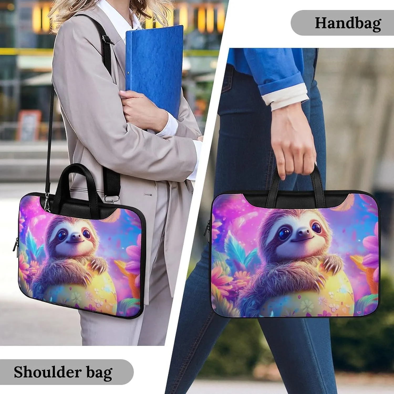 Cute Sloth Easter Egg Leather Bag Laptop Case Slim Water Resistant Computer Bags with Handle Briefcase for Work