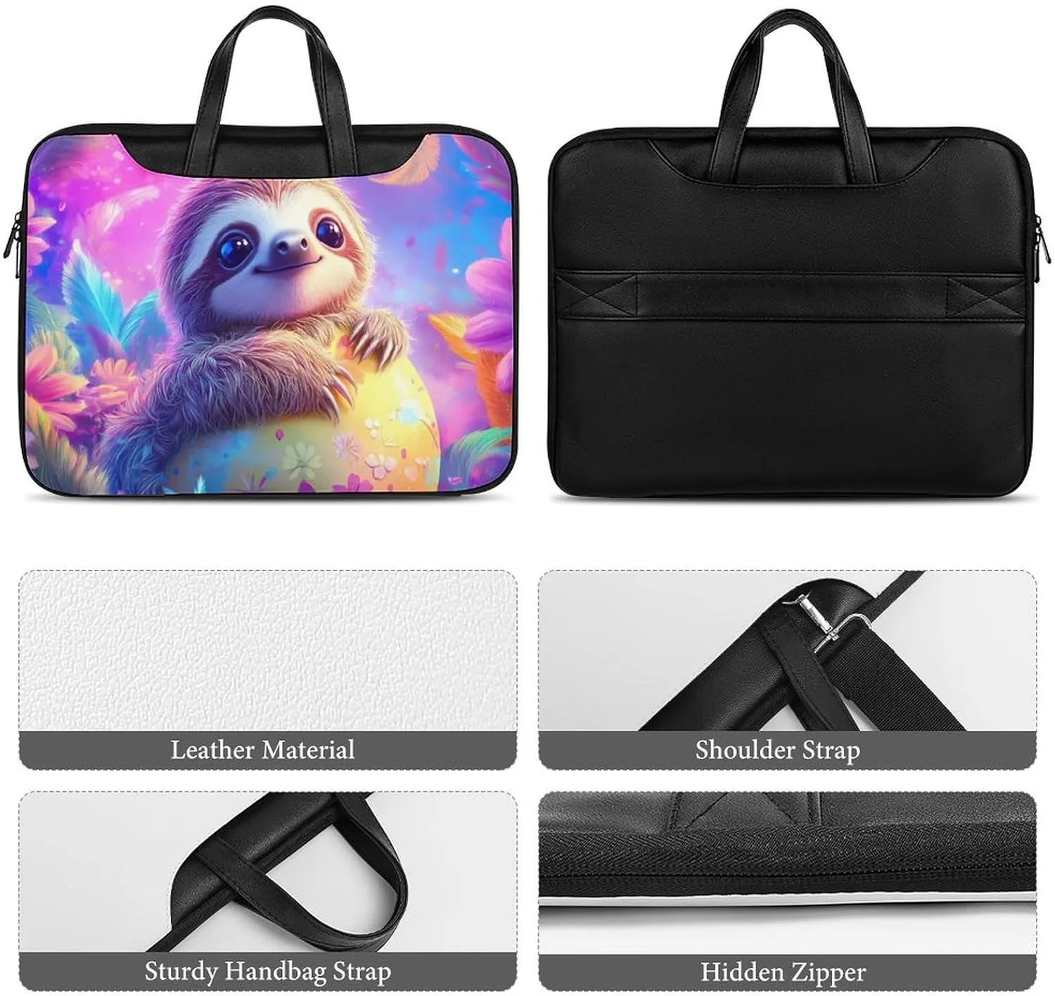 Cute Sloth Easter Egg Leather Bag Laptop Case Slim Water Resistant Computer Bags with Handle Briefcase for Work