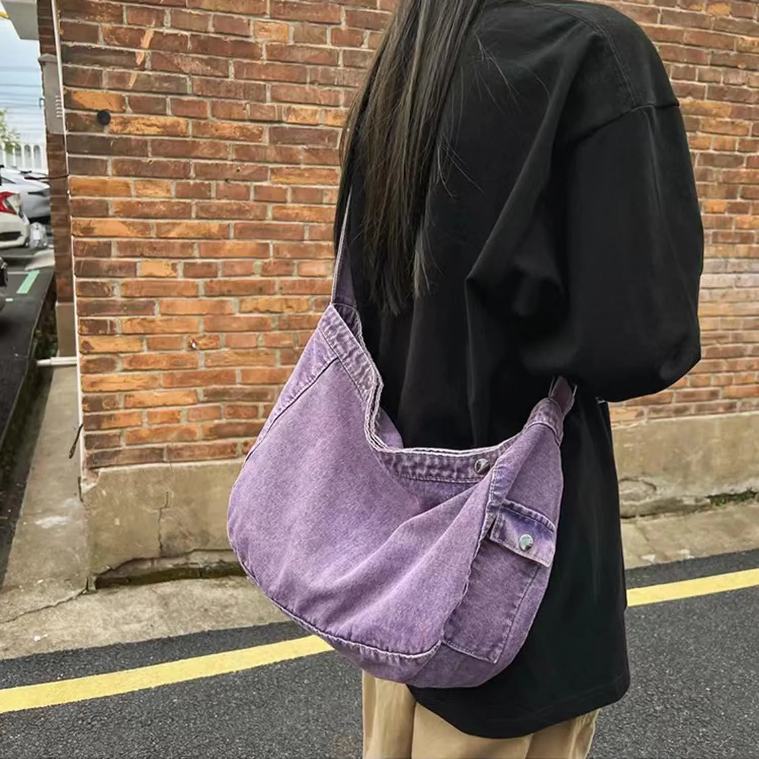 Denim Canvas Messenger Bag Large Crossbody Bag with Multiple Pockets Casual Shoulder Aesthetic Tote Bag for Women and Men