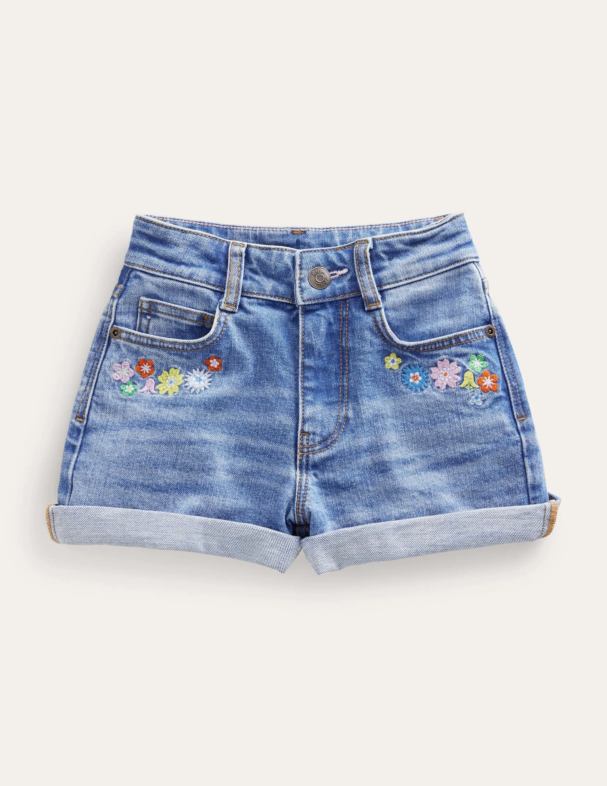 Denim Shorts-Light Vintage Flowers