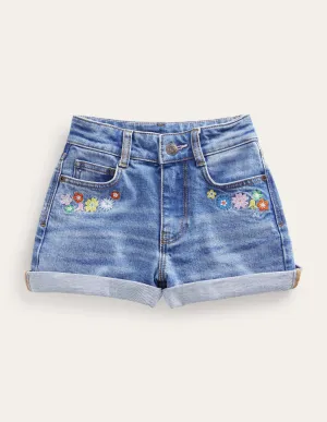 Denim Shorts-Light Vintage Flowers