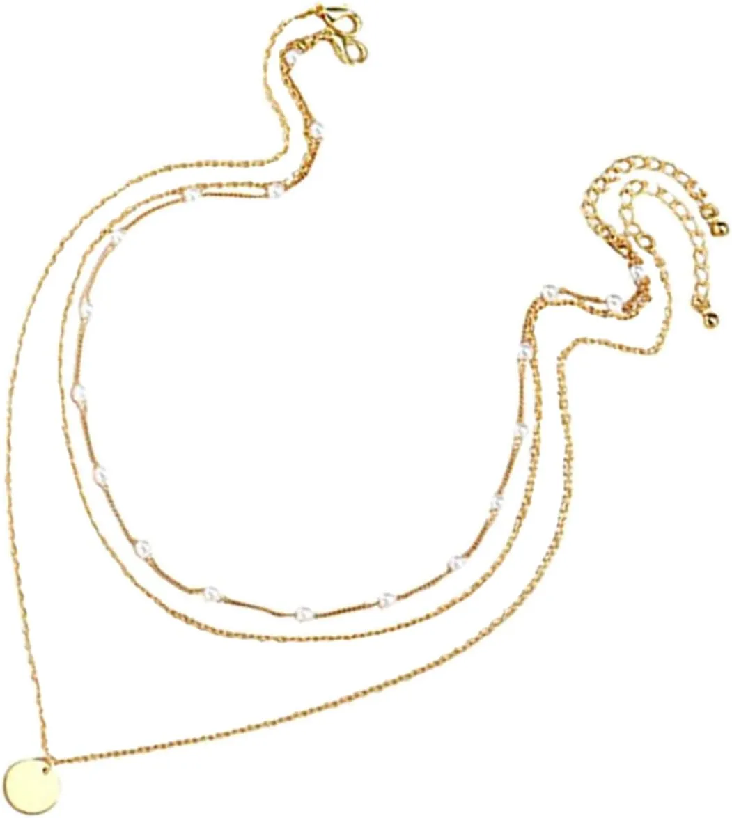Didiseaon Gold Layered Necklace Women's Clavicle Chain Pearl Pendant Fashion Jewelry for Women