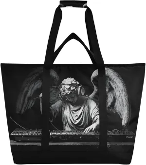 Dj Angel Black White Large Insulated Tote Bag for Grocery Shopping Reusable Tote Bags for Women Men, Cooler Bag with Zippered Top & Handles for Beach Picnic Travel