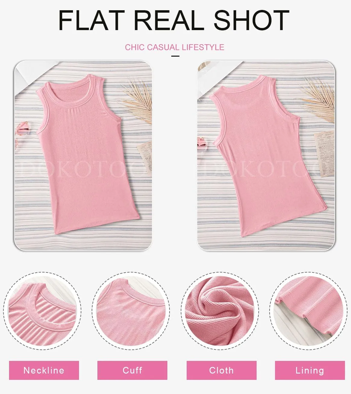 Dokotoo Womens Ladies Ribbed Thick Strap Racerback Tight Slim Fitted Sporty Workout Tank Tops