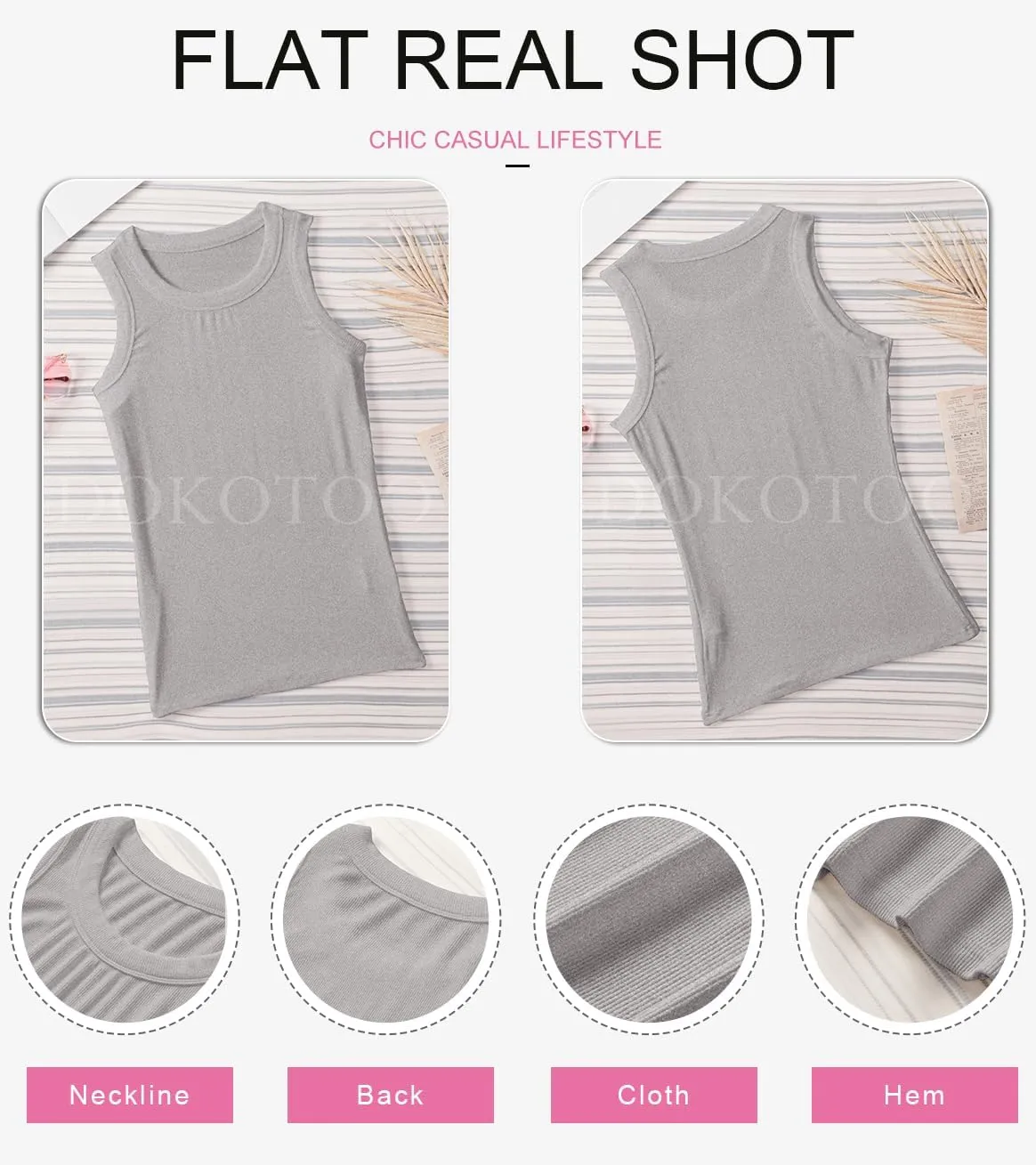 Dokotoo Womens Ladies Ribbed Thick Strap Racerback Tight Slim Fitted Sporty Workout Tank Tops