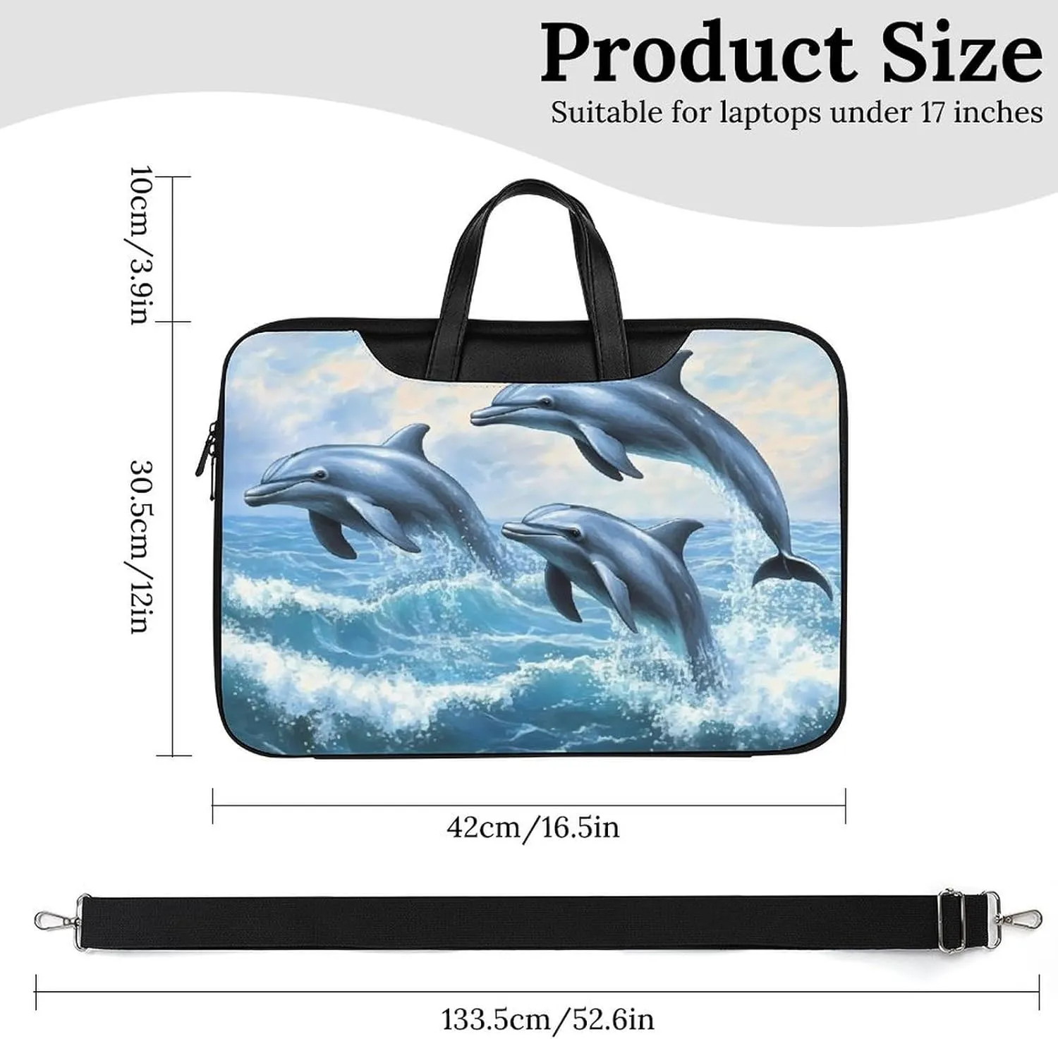 Dolphins Jumping Out Of Ocean Waves Leather Bag Laptop Case Slim Water Resistant Computer Bags with Handle Briefcase for Work