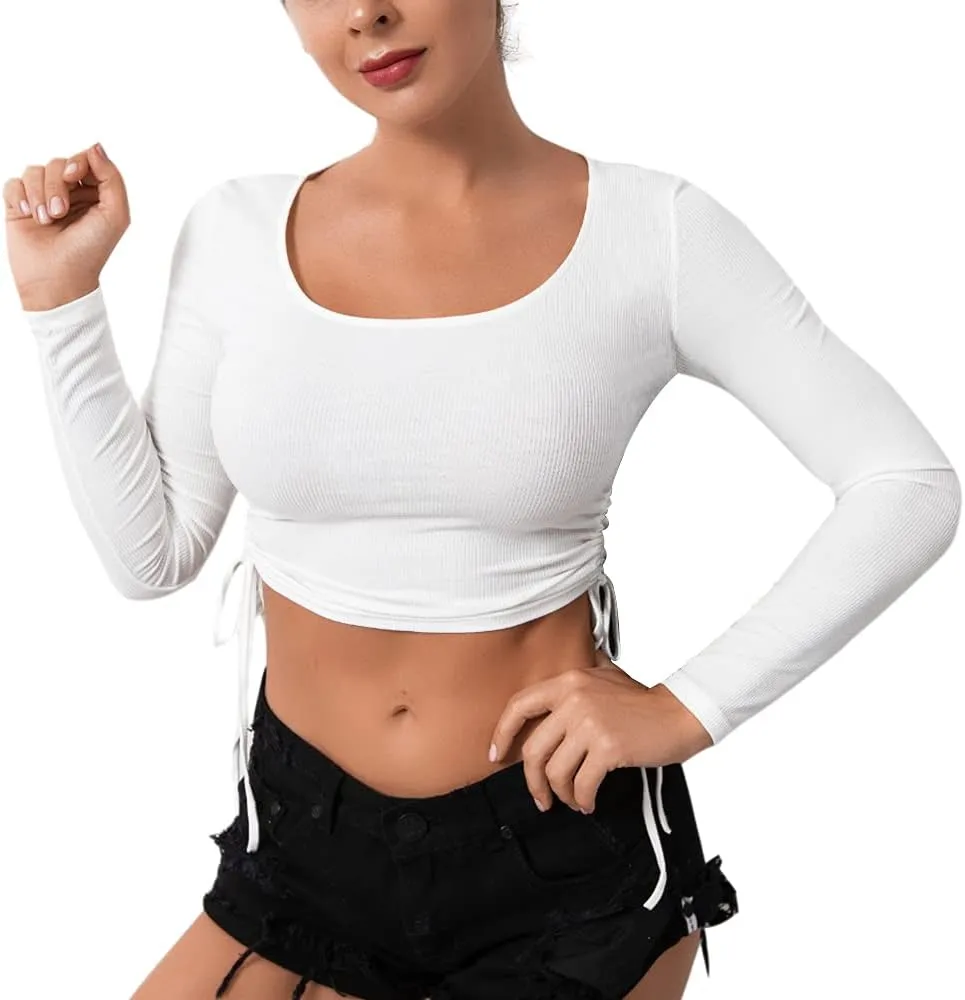 DREAM SLIM-Women's Sleeveless Ruched Ribbed Crop Tank Top-Workout Racerback Crop Tops Camisole Blouses