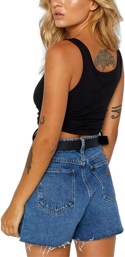 DREAM SLIM-Women's Sleeveless Ruched Ribbed Crop Tank Top-Workout Racerback Crop Tops Camisole Blouses