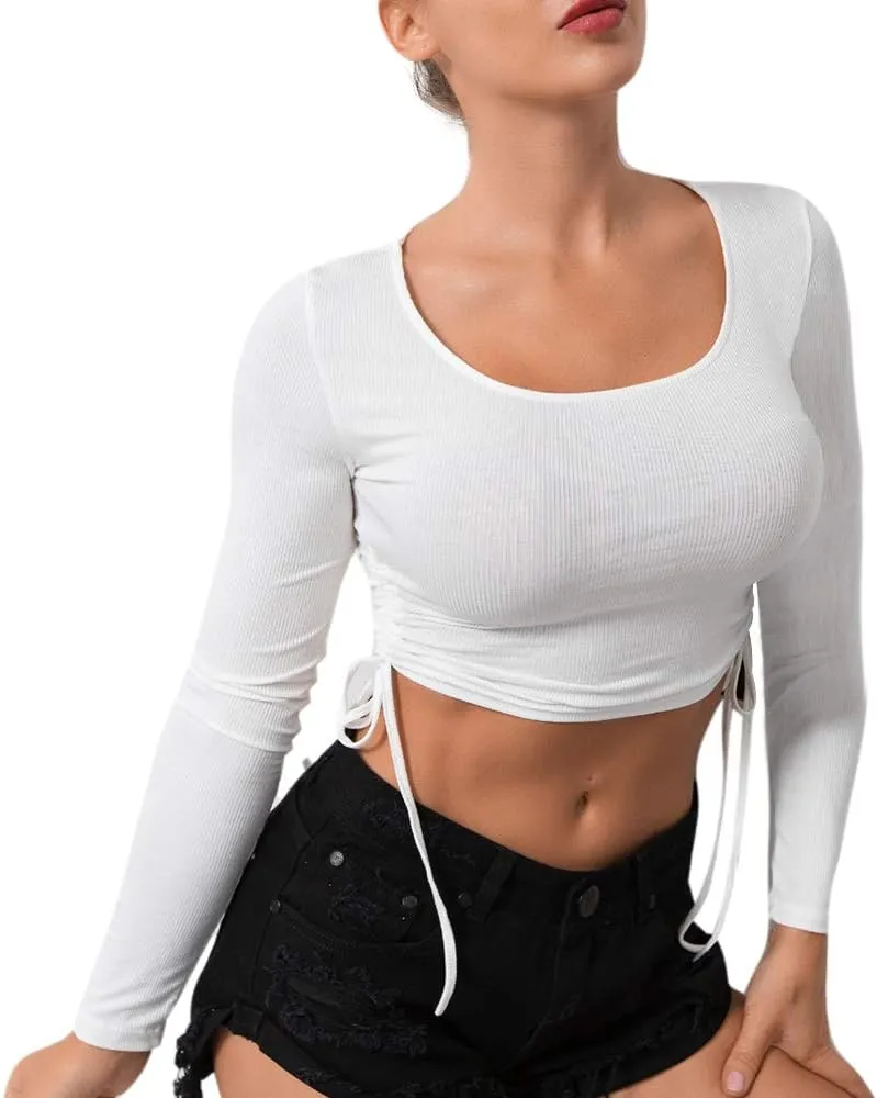 DREAM SLIM-Women's Sleeveless Ruched Ribbed Crop Tank Top-Workout Racerback Crop Tops Camisole Blouses