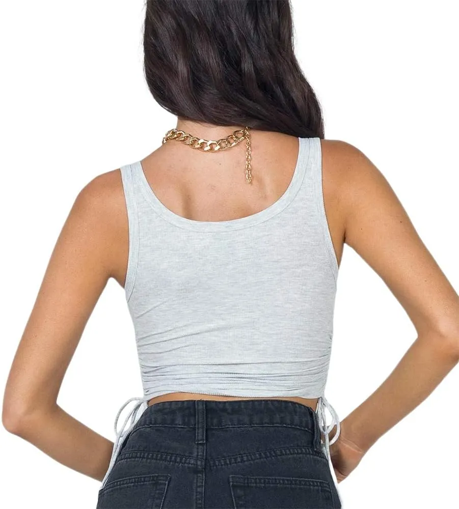 DREAM SLIM-Women's Sleeveless Ruched Ribbed Crop Tank Top-Workout Racerback Crop Tops Camisole Blouses