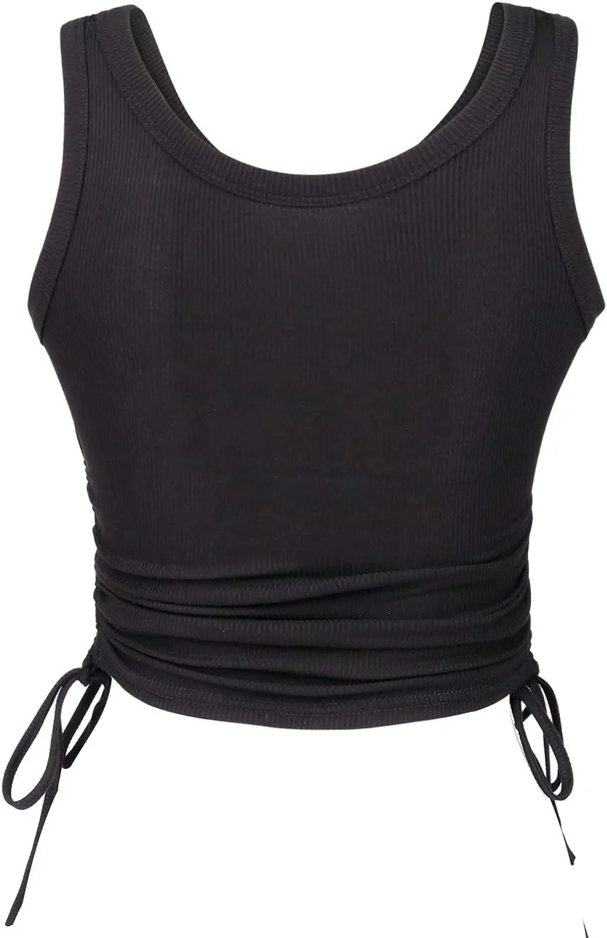 DREAM SLIM-Women's Sleeveless Ruched Ribbed Crop Tank Top-Workout Racerback Crop Tops Camisole Blouses