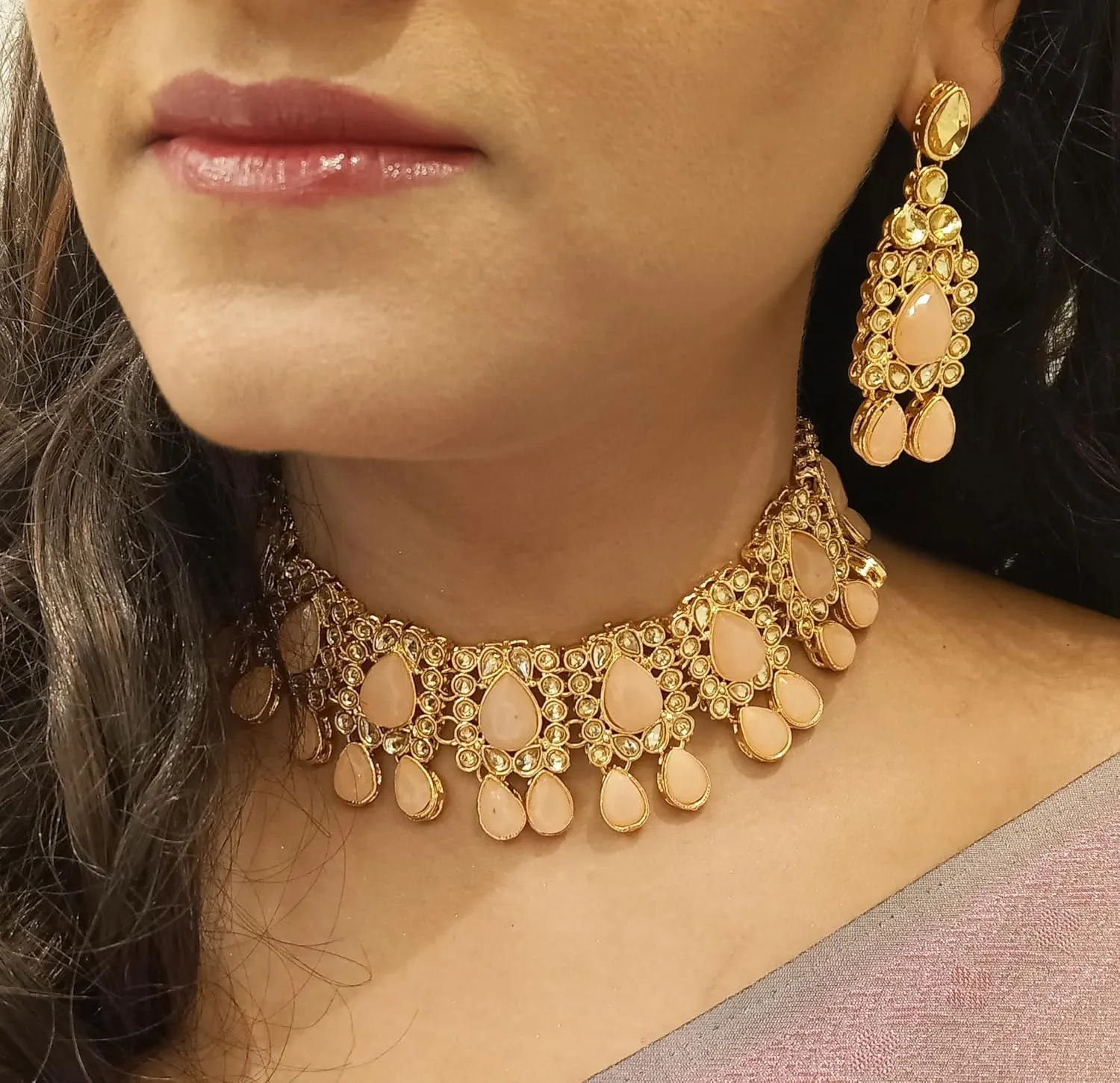Efulgenz Mothers Day Indian Jewelry Sets for Women Bollywood Jewelry Indian Jewelry Choker Kundan Crystal Necklace Earrings Maang Tikka Head Chain Bollywood Wedding Bridal Set