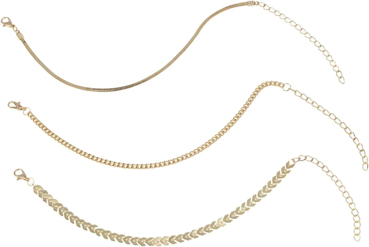 Elegant Ankle Chain Bracelet 3pcs Metal Anklet Jewelry for Everyday Occasions
