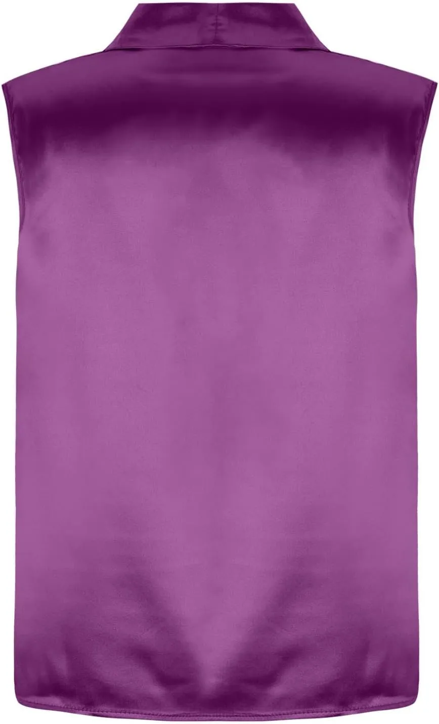 Elegant Satin Wrap Tank Tops for Women Silky Draped Ruched Front Sleeveless Blouse V Neck Pleated Shirts