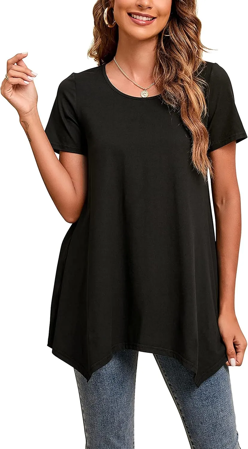 ENMAIN Tunic Tops for Women Plus Size Short Sleeve Top Loose Fit Dressy Casual Swing Summer Tunics Tops to Wear with Leggings