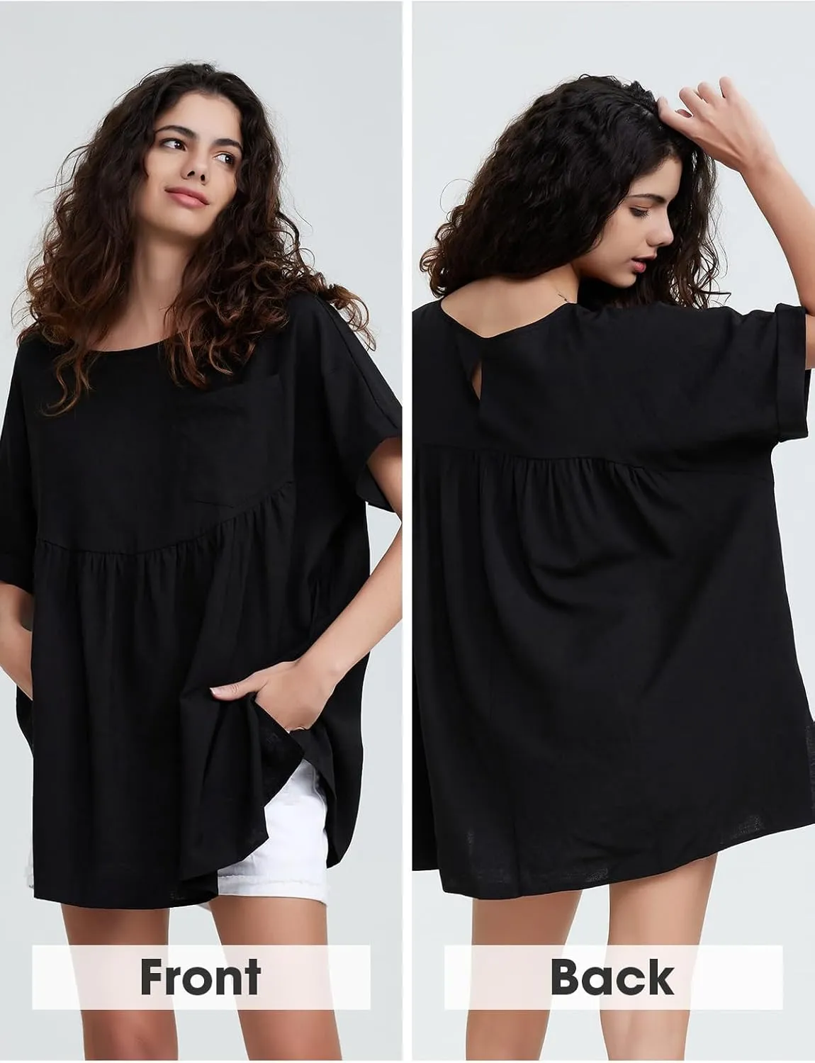 EXLURA Womens Short Sleeve Summer Tops Casual Loose Maternity Babydoll Peplum Tops Oversized Shirts Tunic 2025