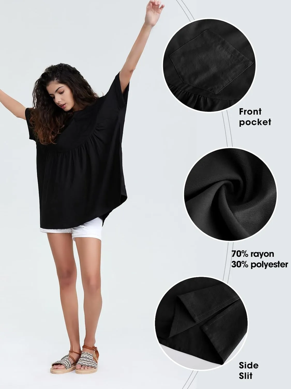 EXLURA Womens Short Sleeve Summer Tops Casual Loose Maternity Babydoll Peplum Tops Oversized Shirts Tunic 2025