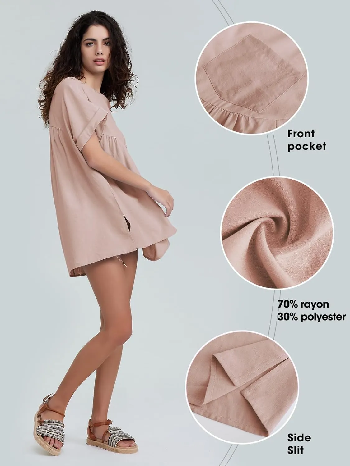 EXLURA Womens Short Sleeve Summer Tops Casual Loose Maternity Babydoll Peplum Tops Oversized Shirts Tunic 2025