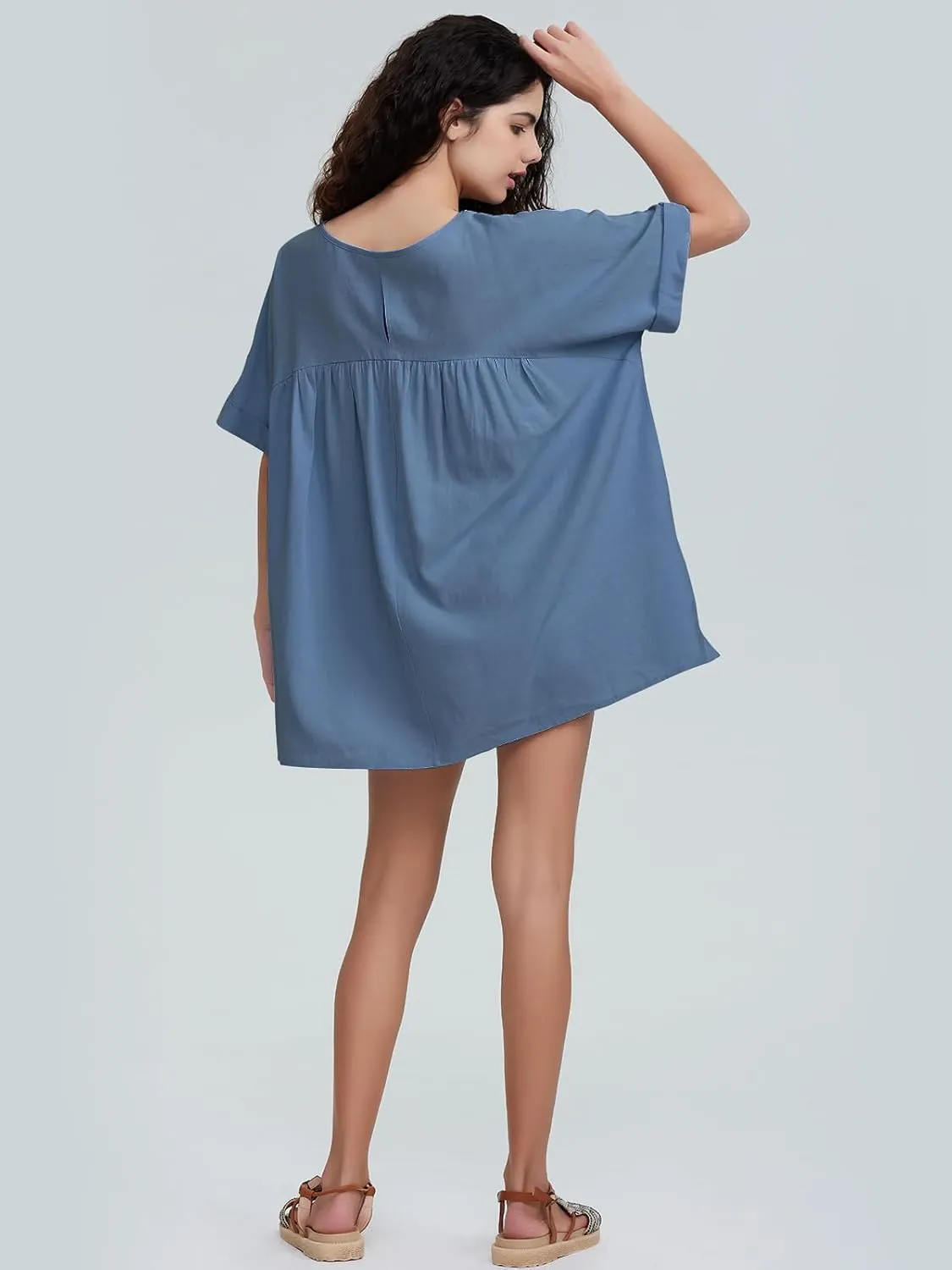 EXLURA Womens Short Sleeve Summer Tops Casual Loose Maternity Babydoll Peplum Tops Oversized Shirts Tunic 2025