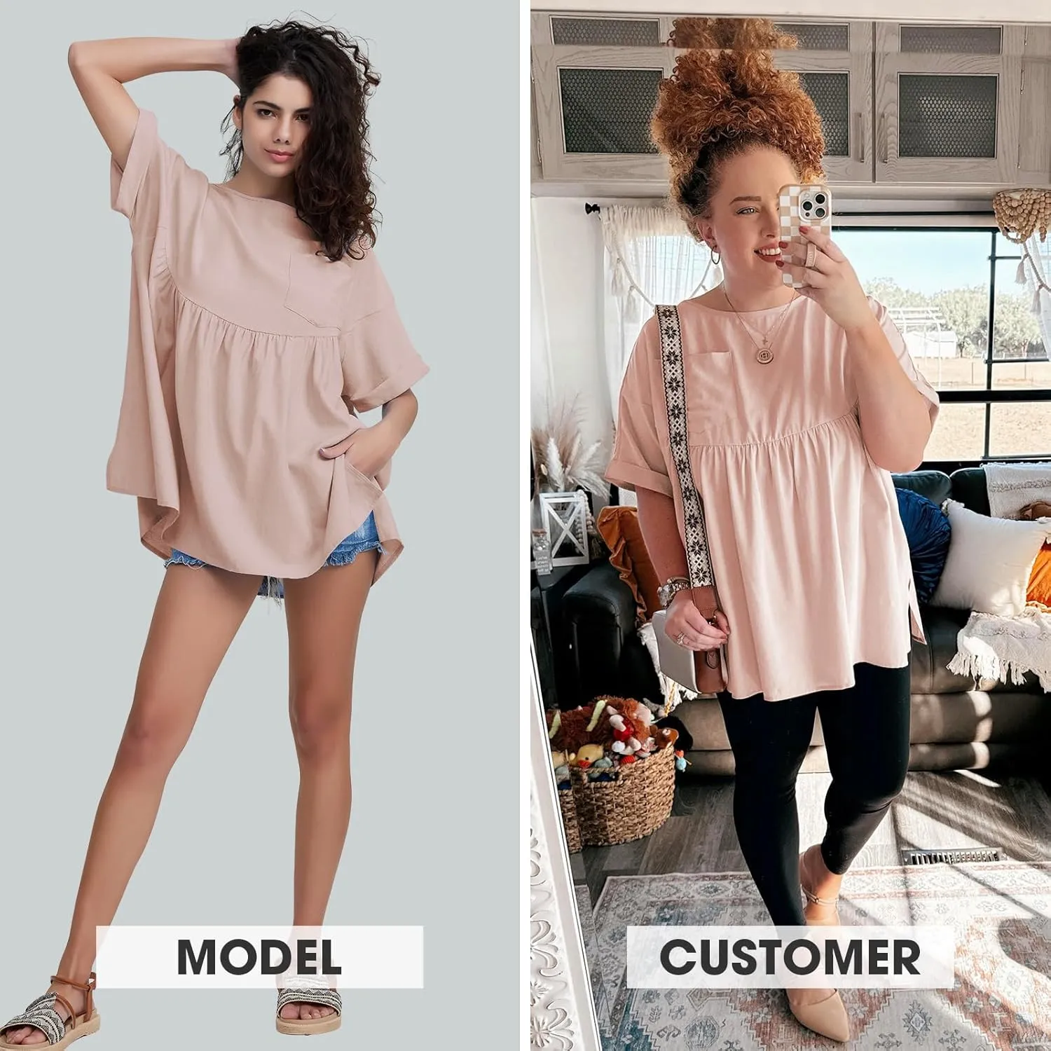 EXLURA Womens Short Sleeve Summer Tops Casual Loose Maternity Babydoll Peplum Tops Oversized Shirts Tunic 2025