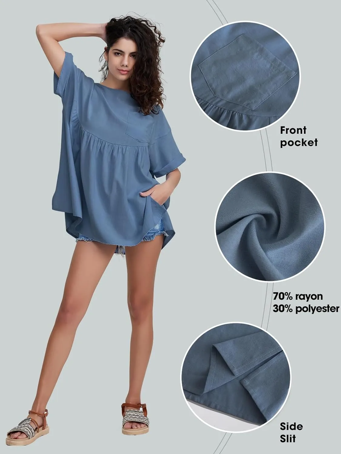EXLURA Womens Short Sleeve Summer Tops Casual Loose Maternity Babydoll Peplum Tops Oversized Shirts Tunic 2025