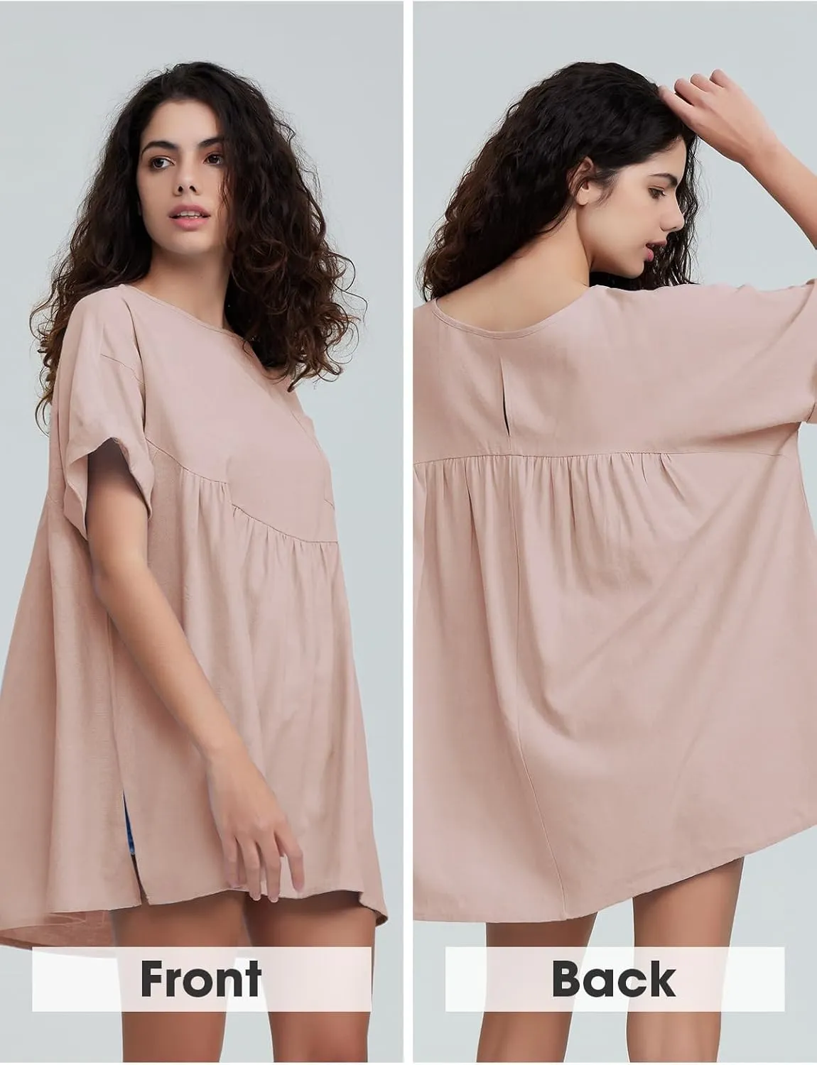 EXLURA Womens Short Sleeve Summer Tops Casual Loose Maternity Babydoll Peplum Tops Oversized Shirts Tunic 2025