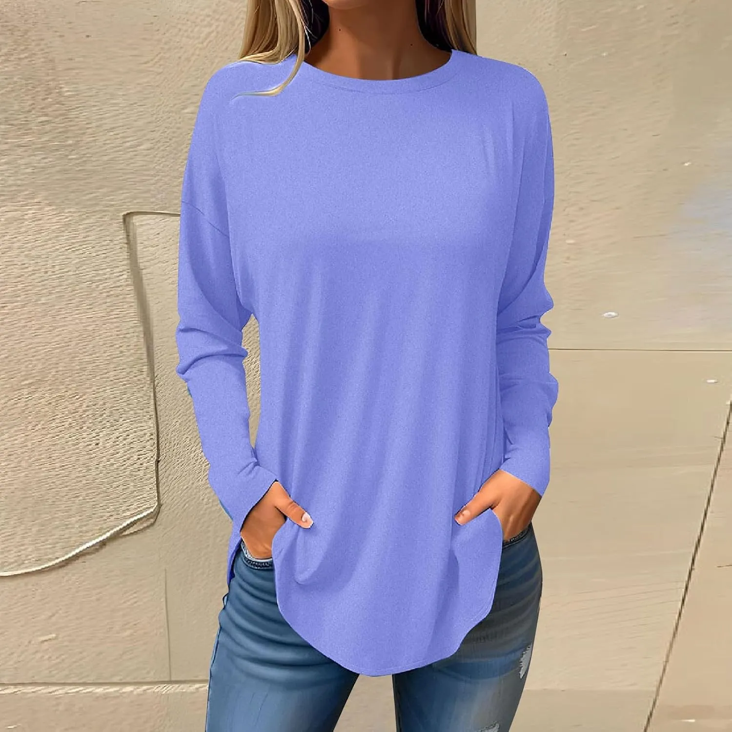Fall Tops for Women Long Sleeve Round Neck Shirts Basic Tee Casual Top Fall Trendy Tunic Outfits Fitted T Shirts