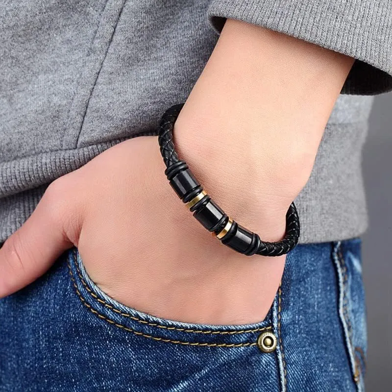 Fashion jewelry leather bracelet stainless steel leather woven bracelet simple leather bracelet men's leather jewelry