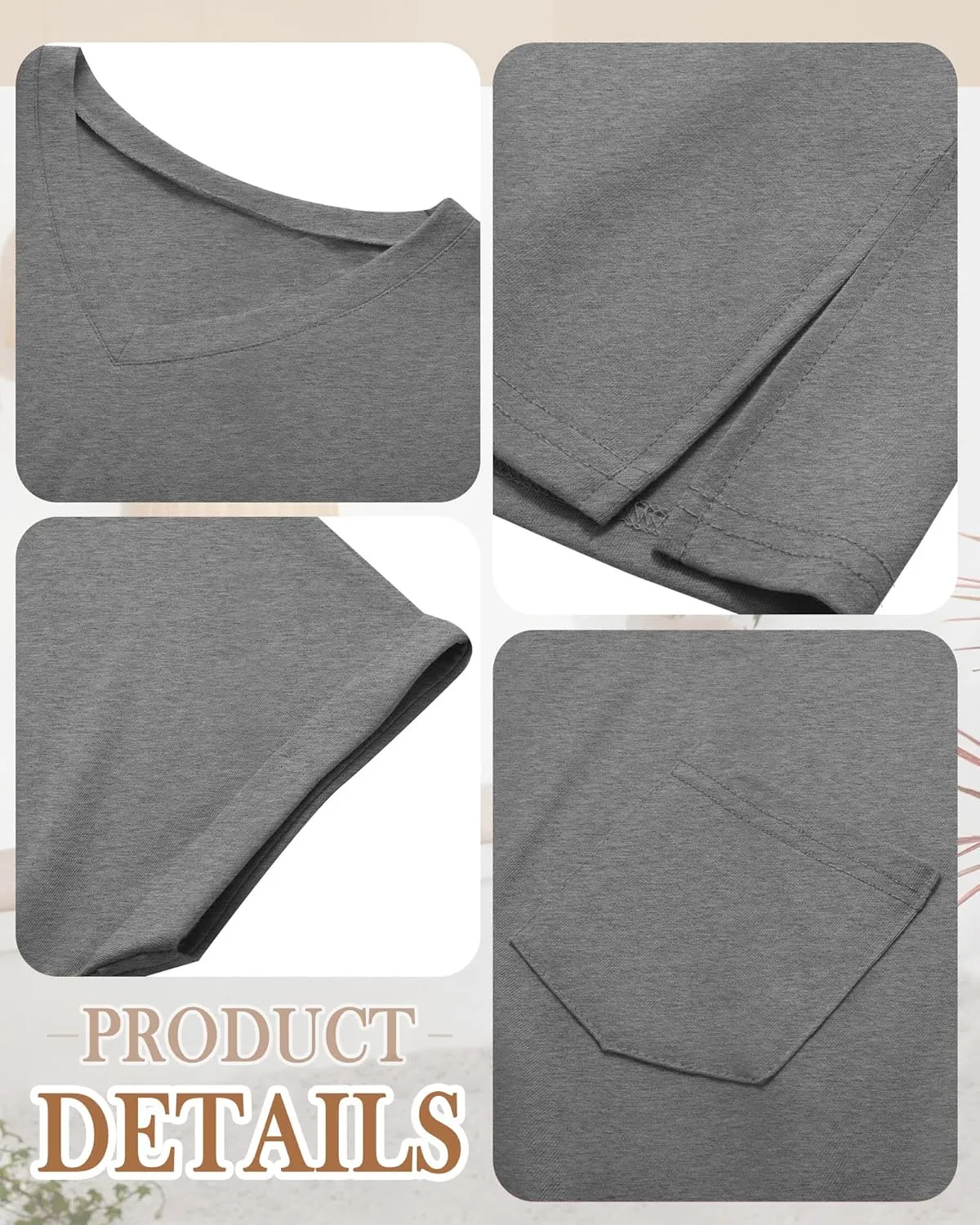 Ficerd 3 Pack Women's Plus Size T-Shirts, V Neck Short Sleeve Oversize Tunics Tops Sides Split Summer Loose Tees with Pockets