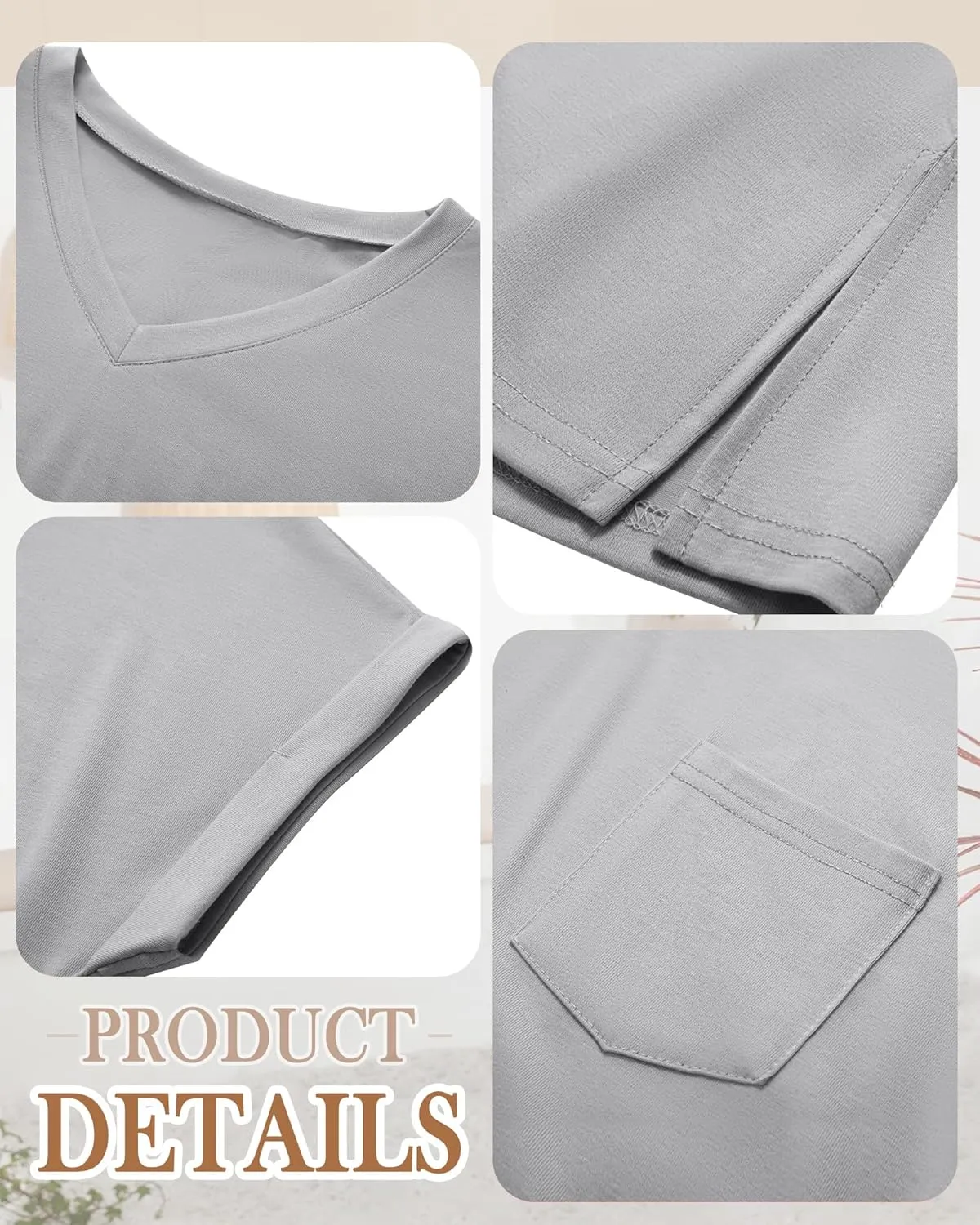 Ficerd 3 Pack Women's Plus Size T-Shirts, V Neck Short Sleeve Oversize Tunics Tops Sides Split Summer Loose Tees with Pockets