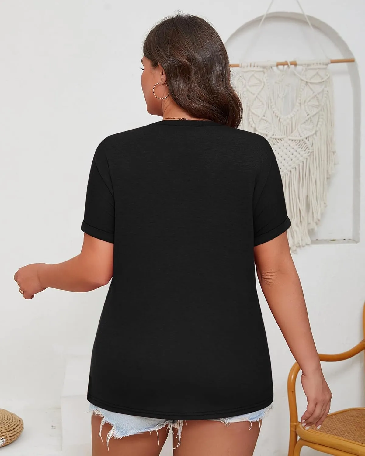 Ficerd 3 Pack Women's Plus Size T-Shirts, V Neck Short Sleeve Oversize Tunics Tops Sides Split Summer Loose Tees with Pockets