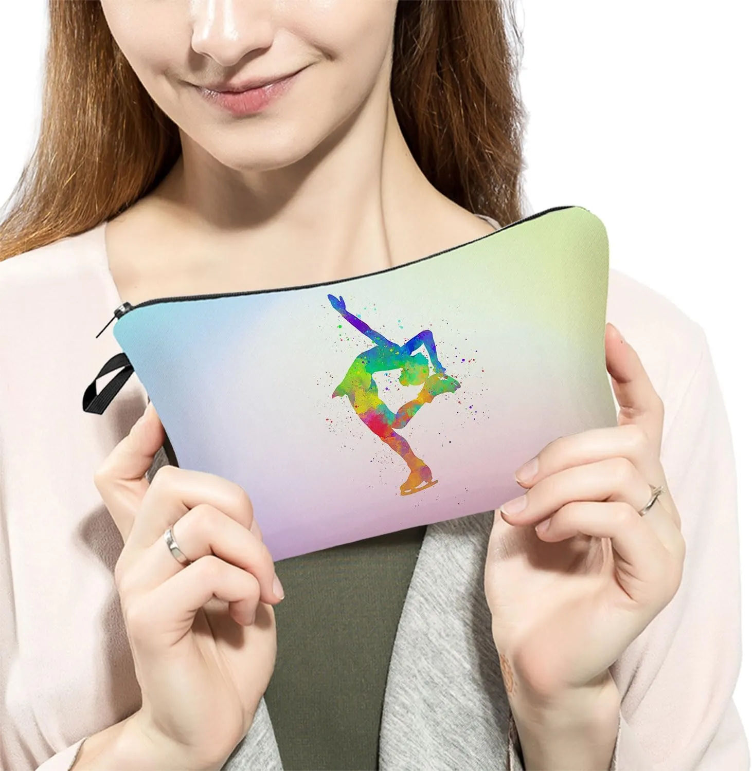Figure Skating Makeup Bag - Cute Small Organizer Travel Toiletry Zipper Pouch - Cosmetic Bag Birthday Present for Skaters Coach Women