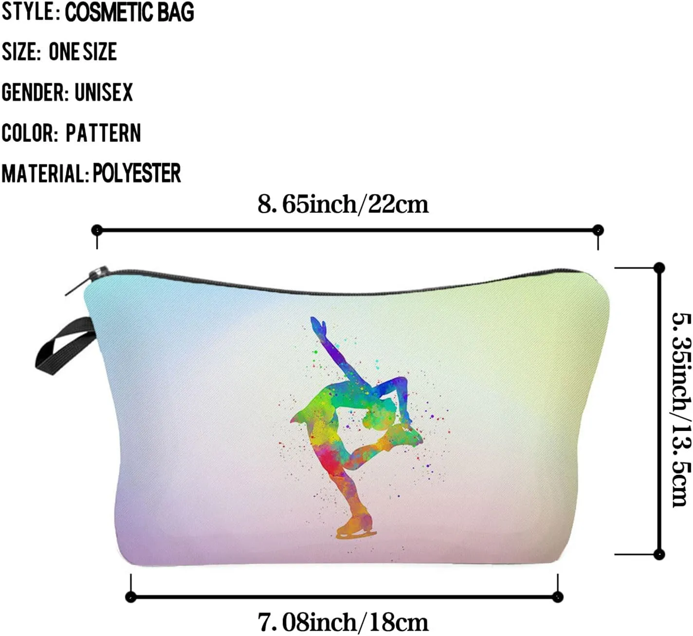 Figure Skating Makeup Bag - Cute Small Organizer Travel Toiletry Zipper Pouch - Cosmetic Bag Birthday Present for Skaters Coach Women