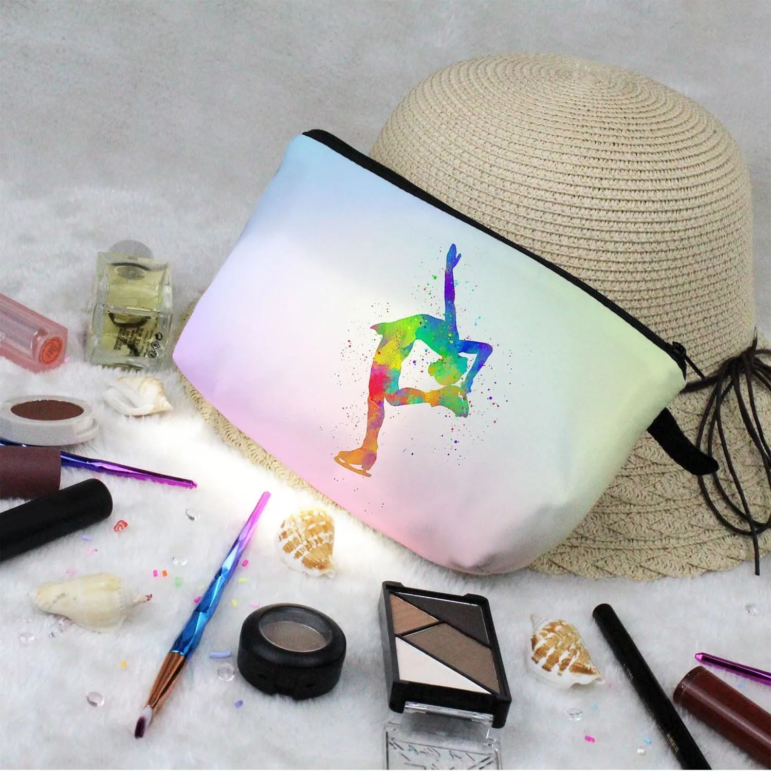 Figure Skating Makeup Bag - Cute Small Organizer Travel Toiletry Zipper Pouch - Cosmetic Bag Birthday Present for Skaters Coach Women