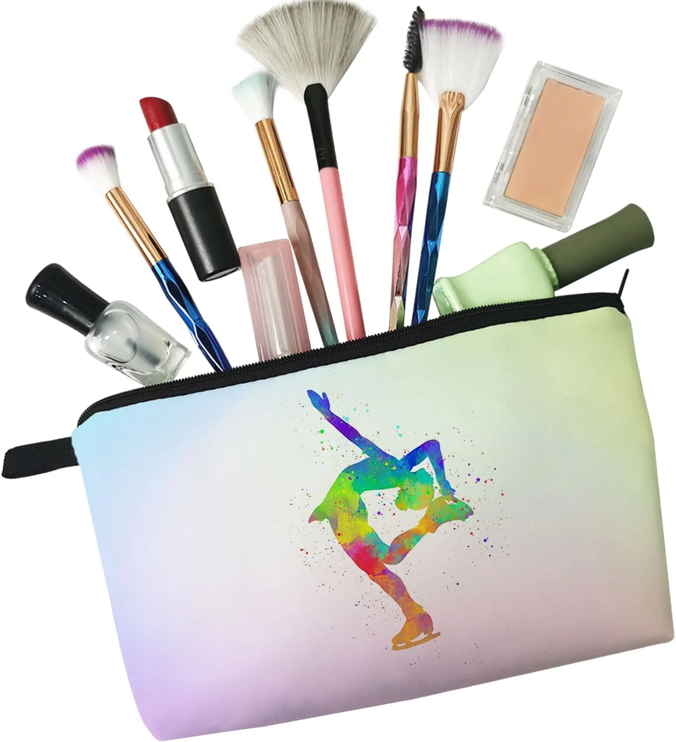 Figure Skating Makeup Bag - Cute Small Organizer Travel Toiletry Zipper Pouch - Cosmetic Bag Birthday Present for Skaters Coach Women