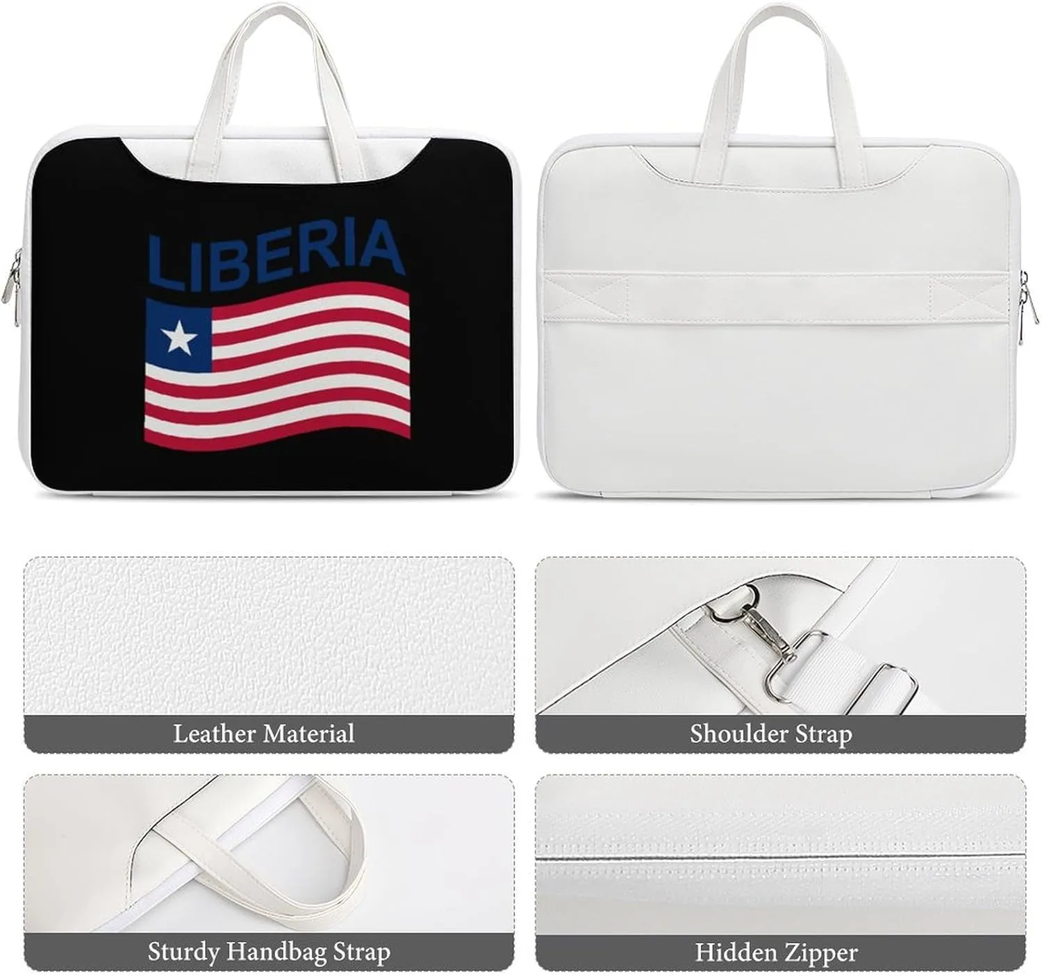 Flag of Liberia Leather Bag Laptop Case Slim Water Resistant Computer Bags with Handle Briefcase for Work