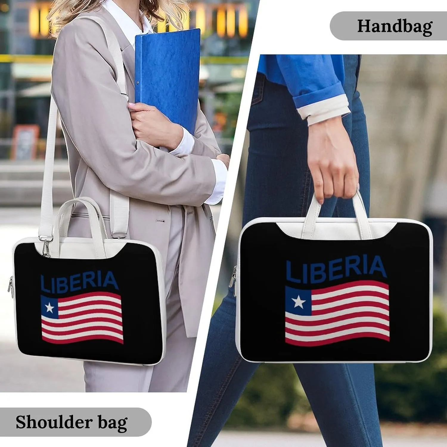 Flag of Liberia Leather Bag Laptop Case Slim Water Resistant Computer Bags with Handle Briefcase for Work