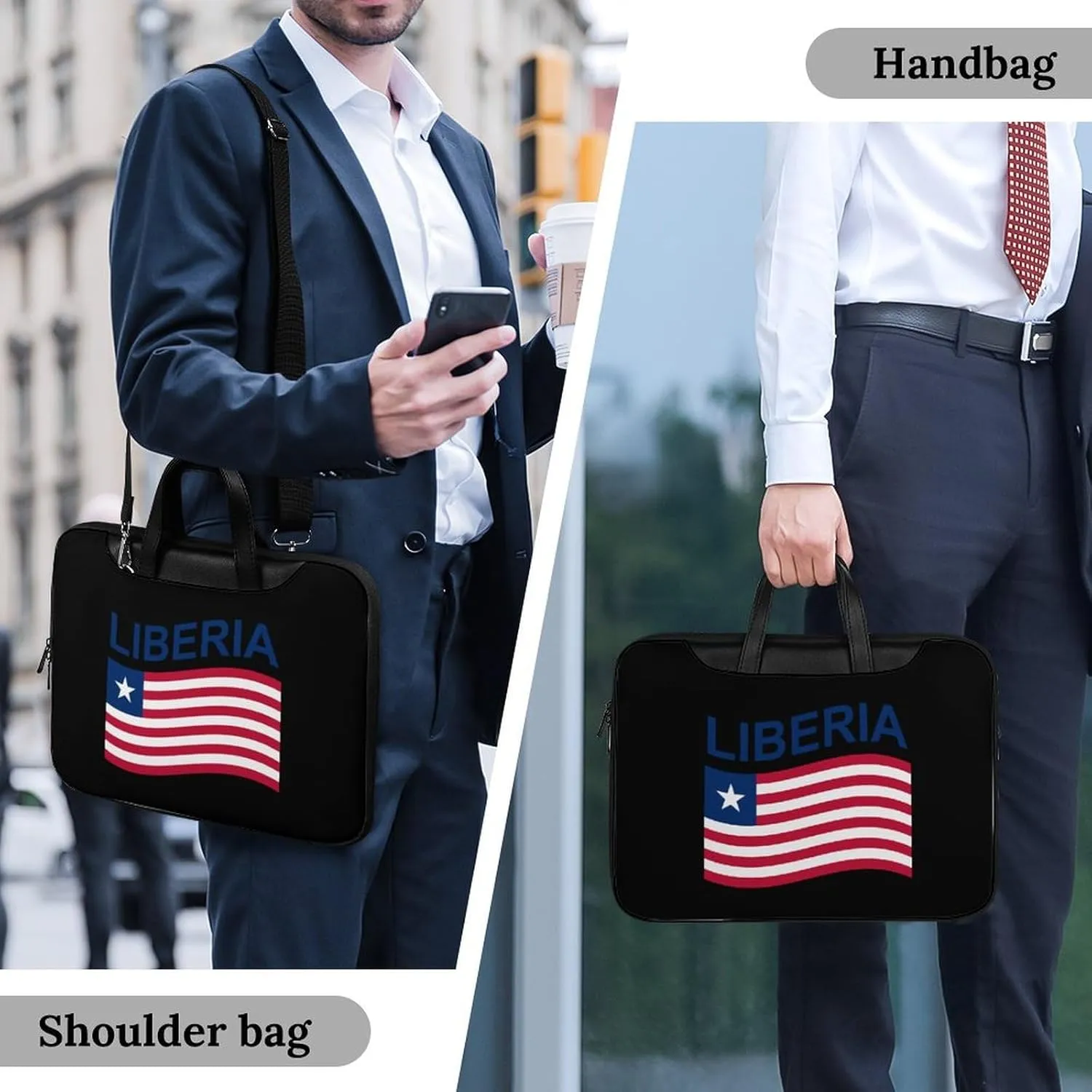 Flag of Liberia Leather Bag Laptop Case Slim Water Resistant Computer Bags with Handle Briefcase for Work