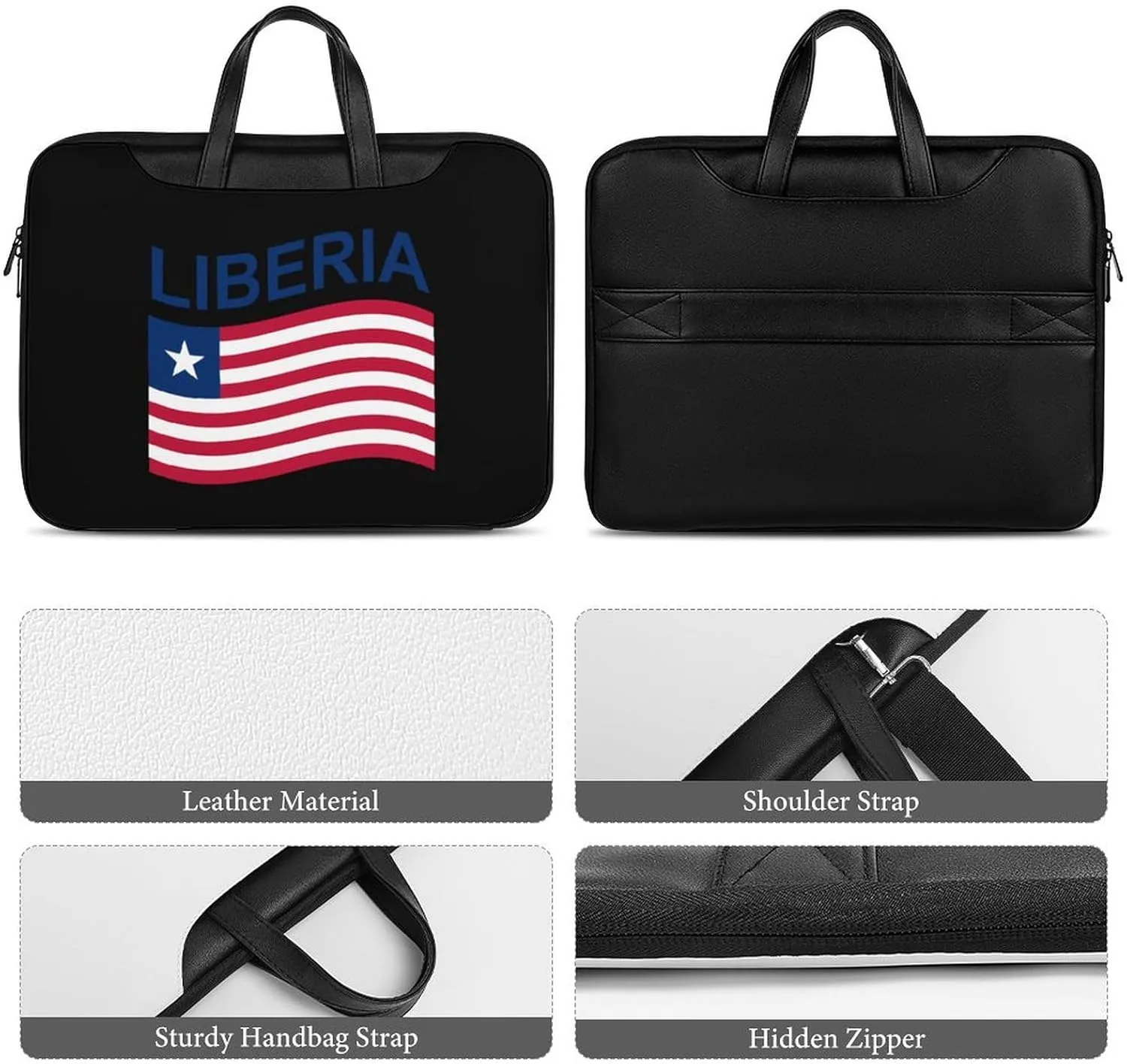 Flag of Liberia Leather Bag Laptop Case Slim Water Resistant Computer Bags with Handle Briefcase for Work