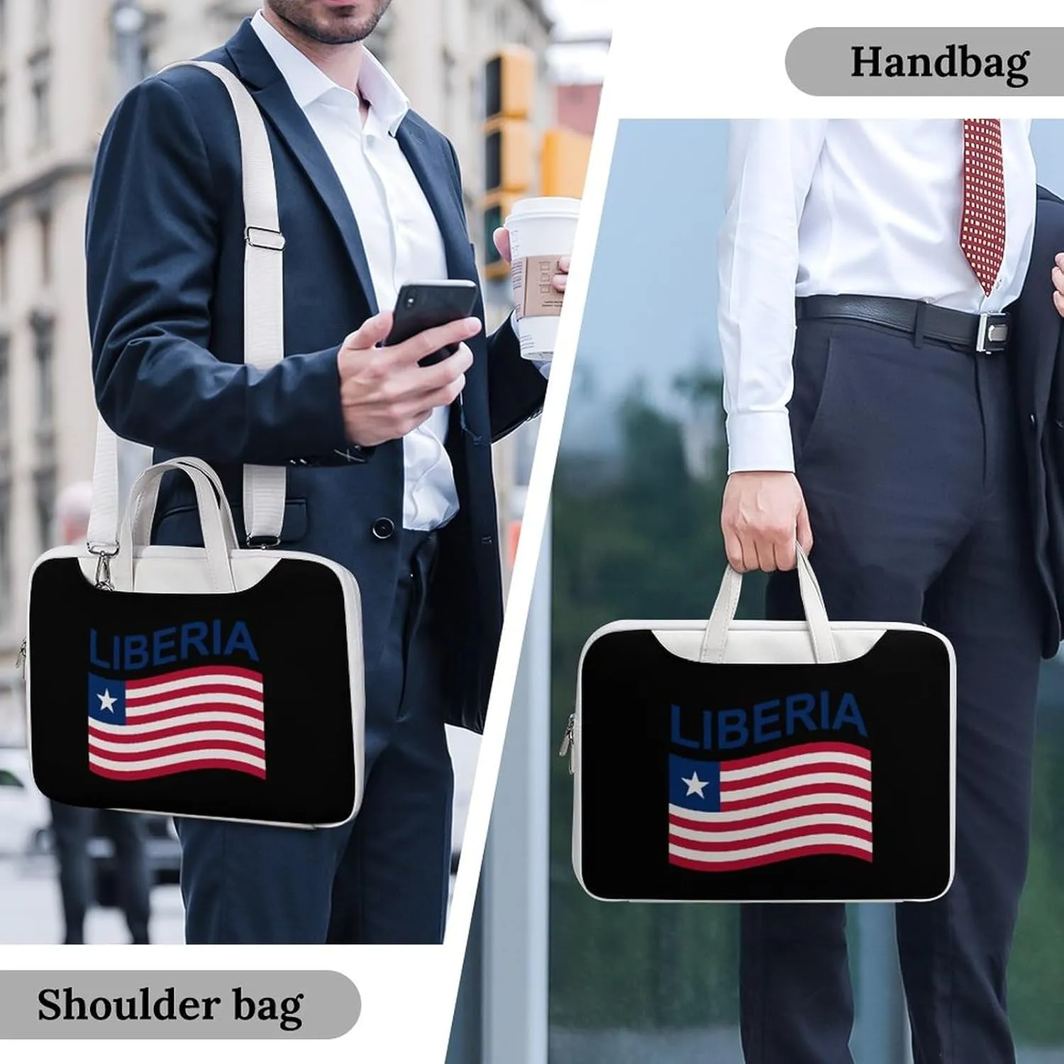 Flag of Liberia Leather Bag Laptop Case Slim Water Resistant Computer Bags with Handle Briefcase for Work