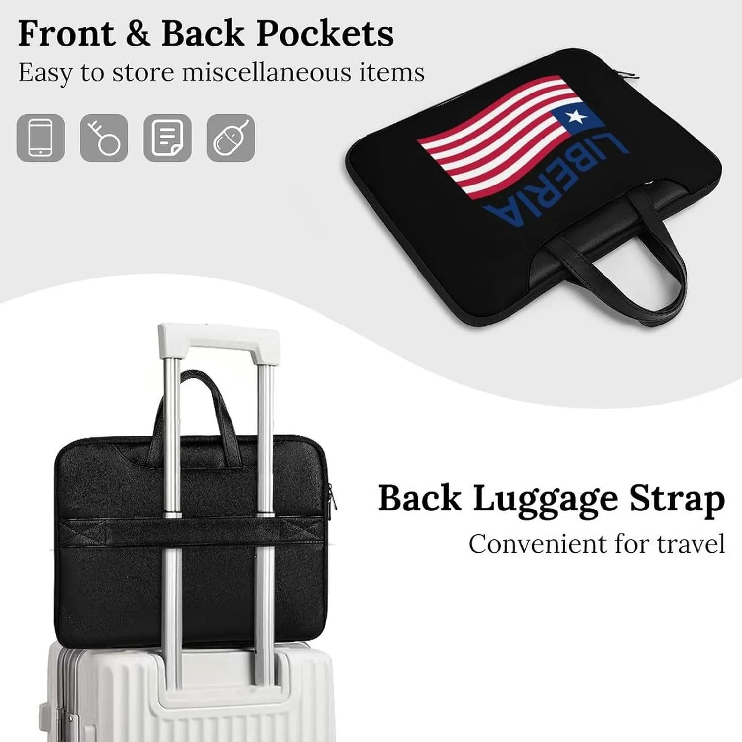 Flag of Liberia Leather Bag Laptop Case Slim Water Resistant Computer Bags with Handle Briefcase for Work