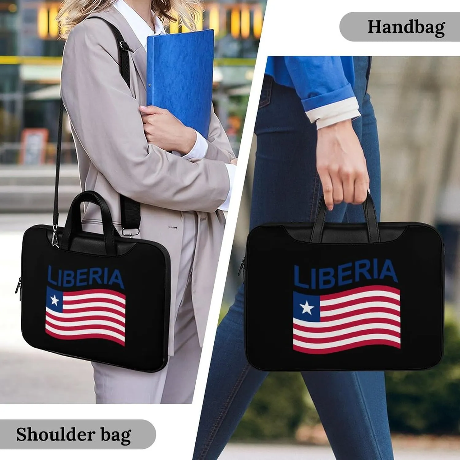 Flag of Liberia Leather Bag Laptop Case Slim Water Resistant Computer Bags with Handle Briefcase for Work